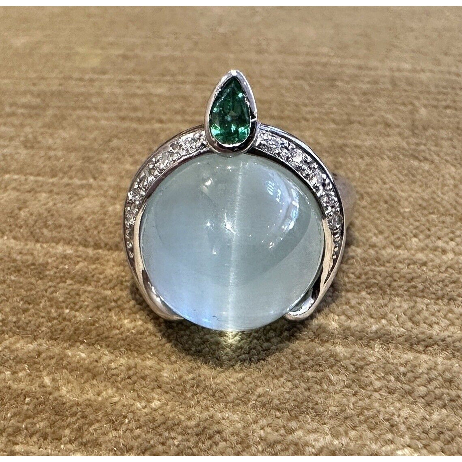 GIA Cat's Eye Aquamarine and Diamond Ring in Platinum