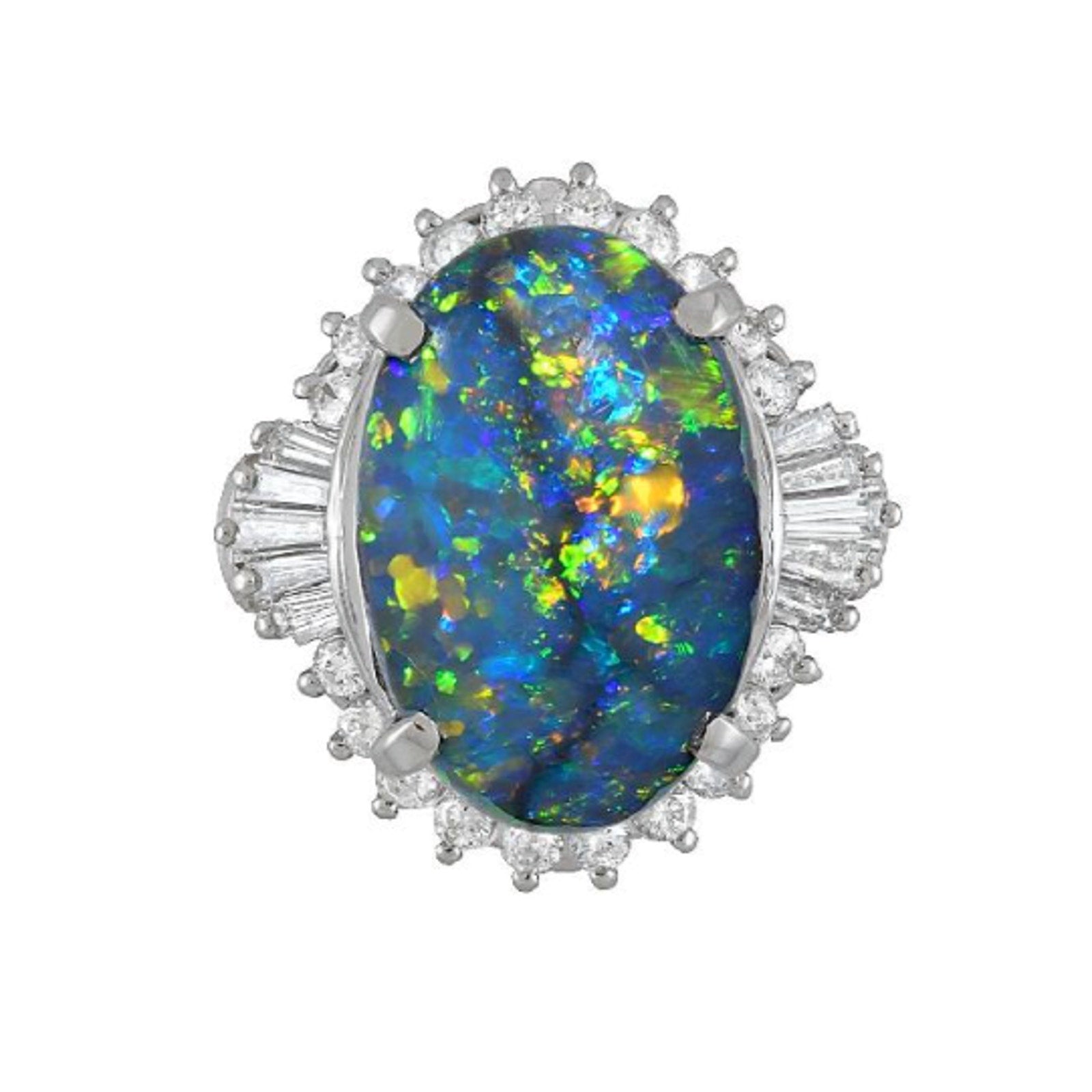 GIA Natural Black Opal 6.23 ct and Diamond Cocktail Ring in Platinum