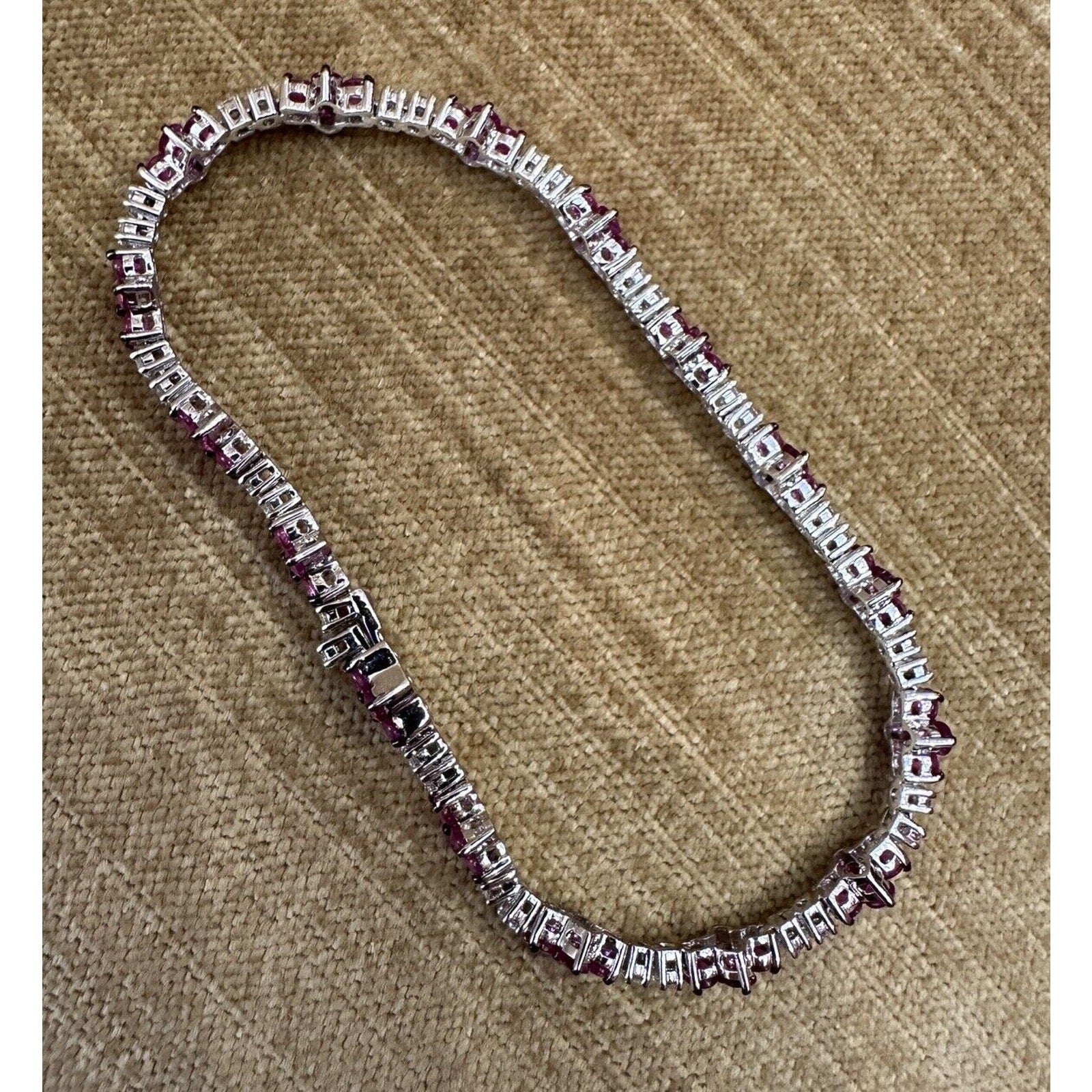 Pink Sapphire and Diamond Line Bracelet in 18k White Gold