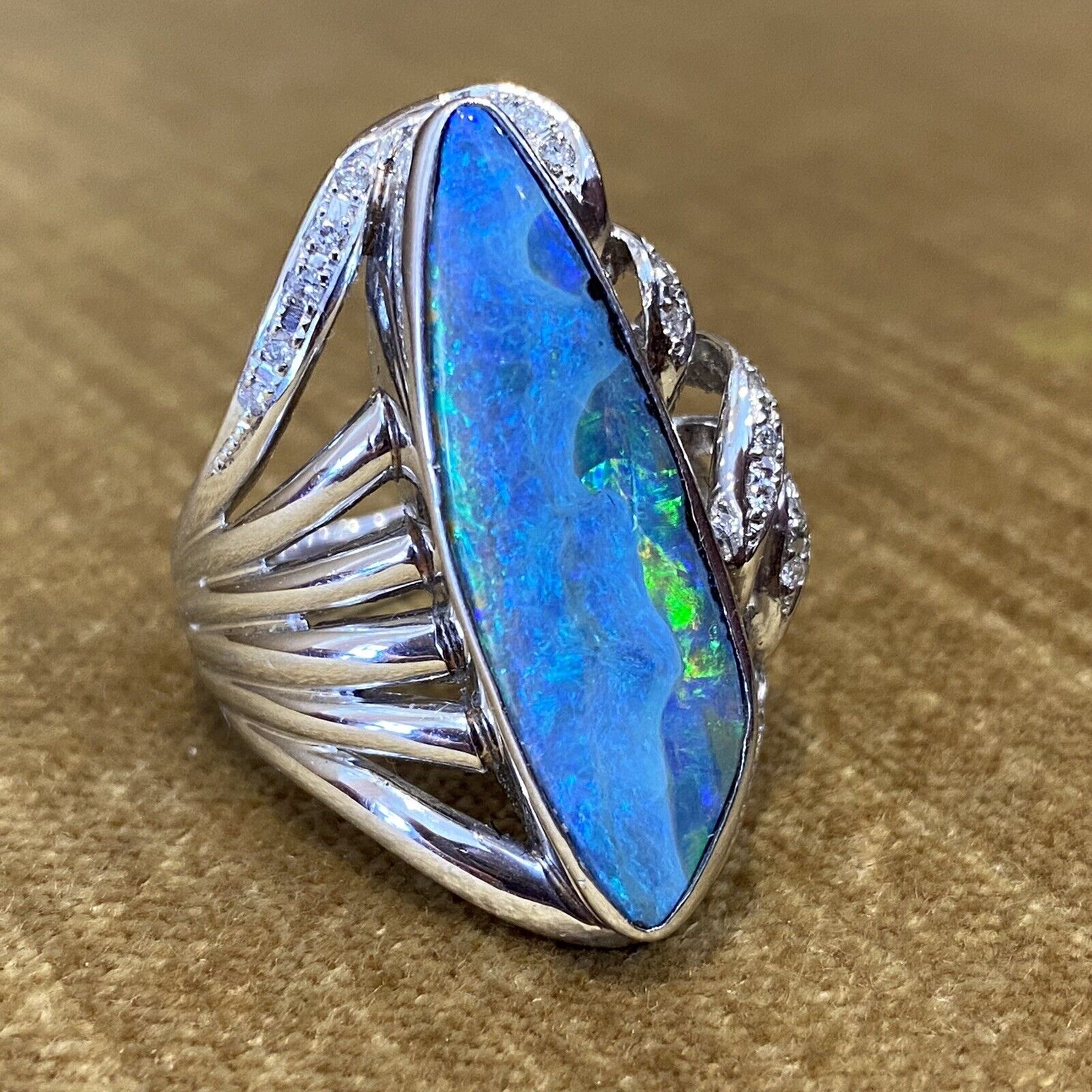 7.89 cts Boulder Opal & Diamond Cocktail Ring in Platinum