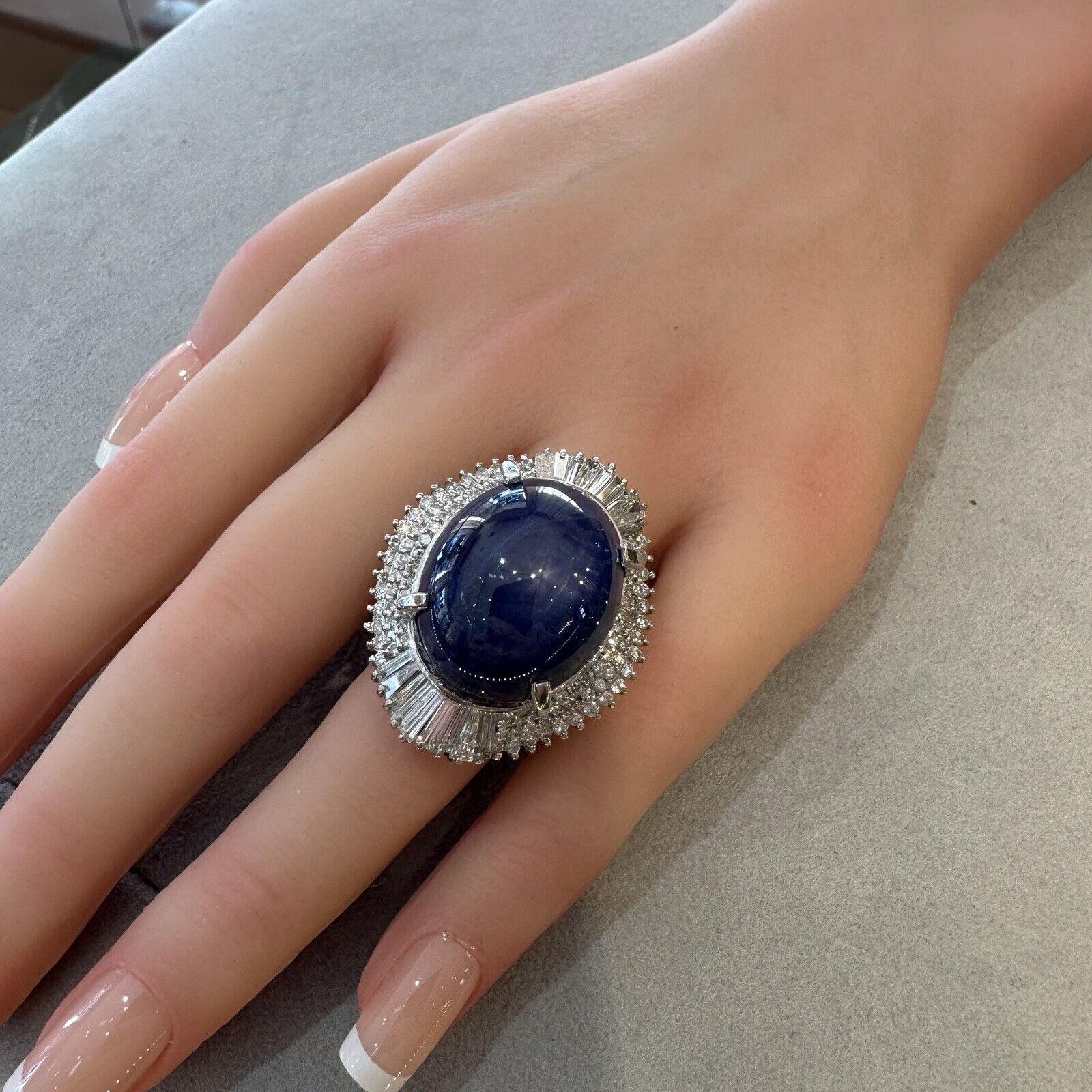 Natural 54 ct Star Sapphire and Diamond Ballerina Ring in Platinum