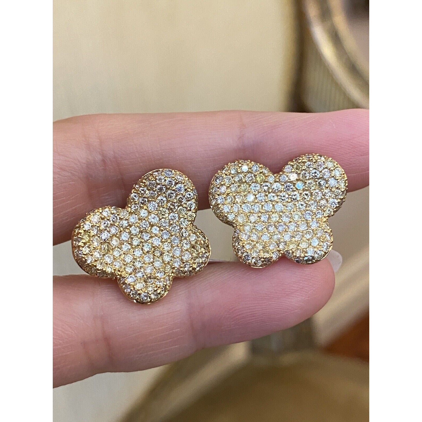 Pave Yellow Diamond Butterfly Earrings 3.35 cttw in 18k Yellow Gold--HM2367SE