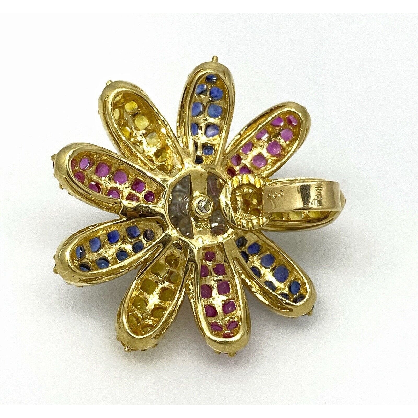 Multicolor Sapphire & Diamond Daisy Pendant in 18k Yellow Gold