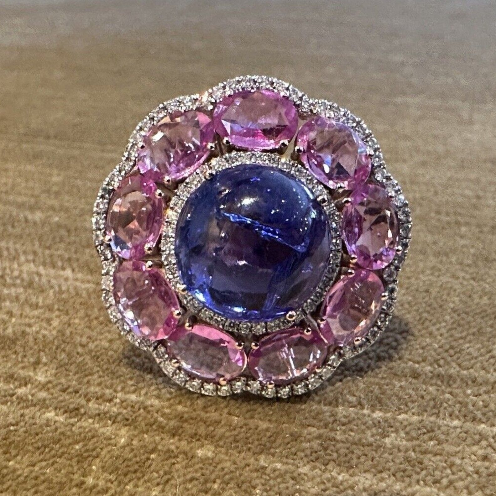 Tanzanite, Pink Sapphire & Diamond Cocktail Ring in 14k Rose Gold