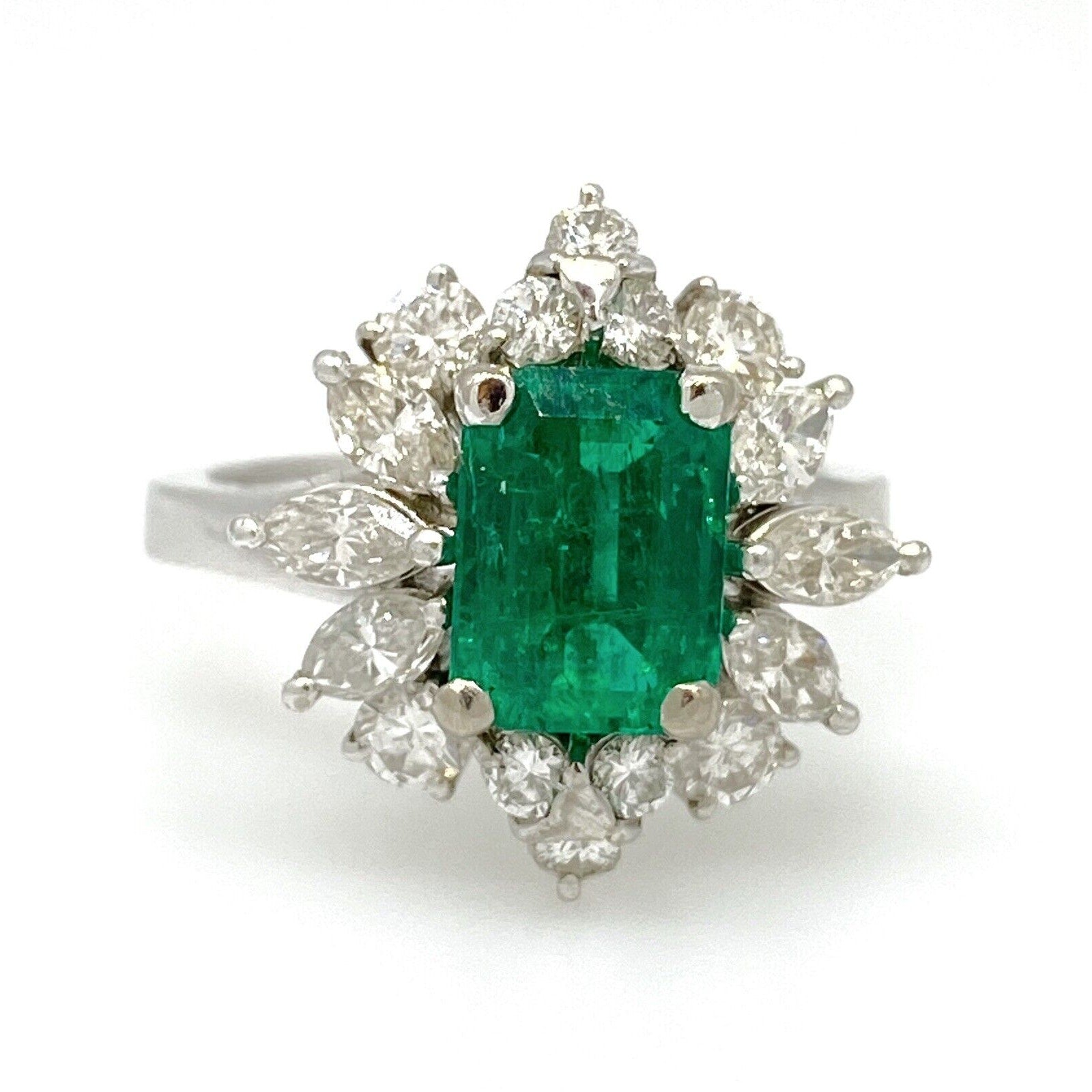 GIA 1.62 cts Colombian Emerald & Diamond Ballerina Ring 18k White Gold -HM2083BE