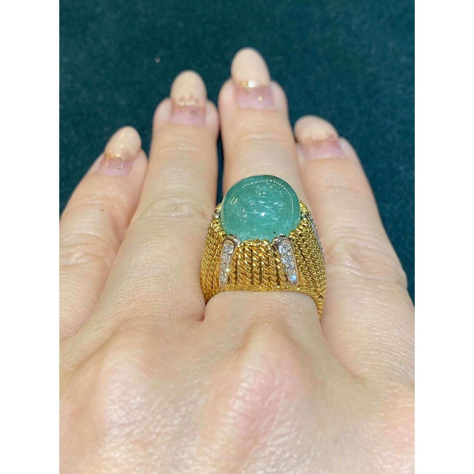 10 carat Emerald Cabochon & Diamond High Dome Cocktail Ring - HM2315AB