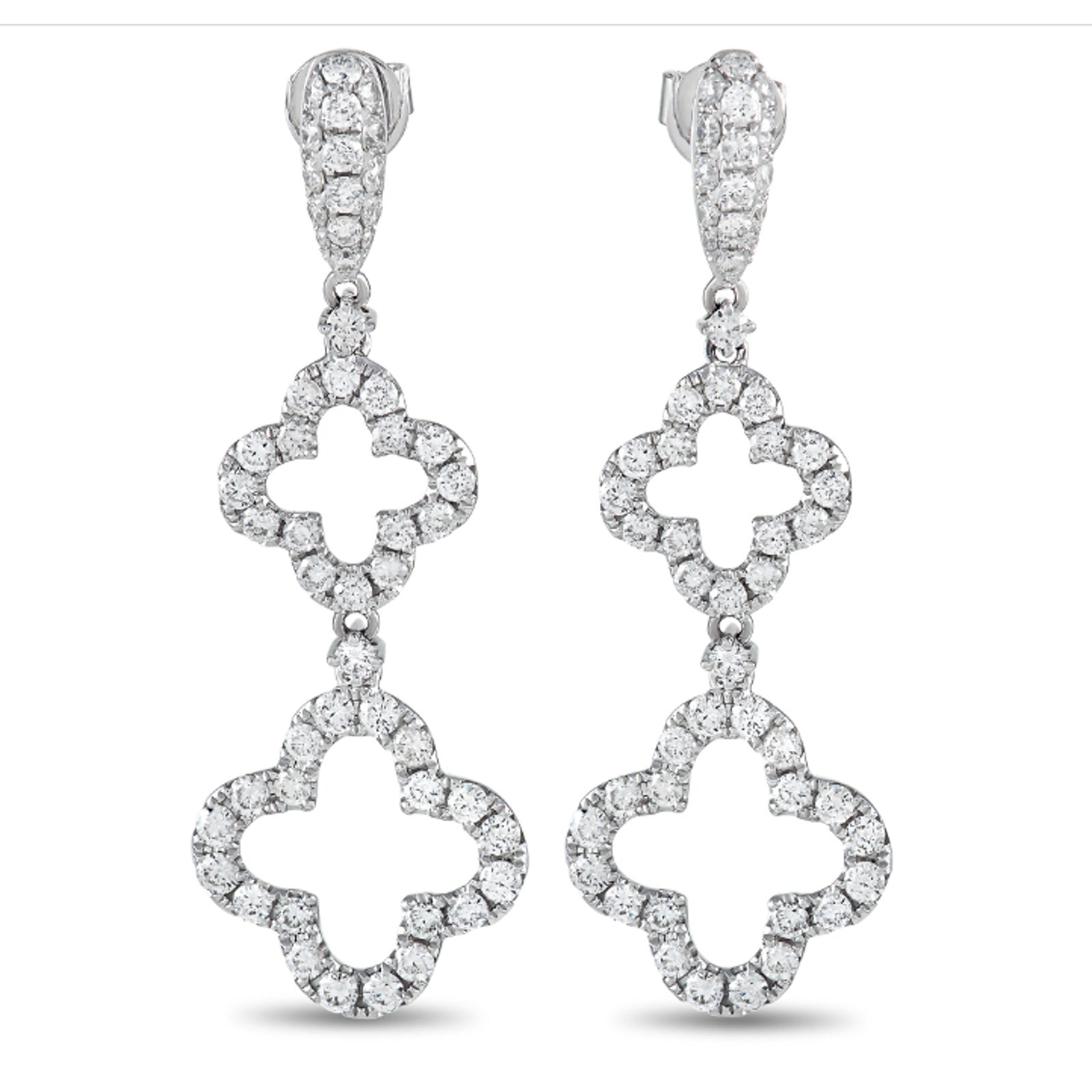 Diamond Clover Drop Earrings 3.44 Cttw in 18k White Gold - HM2438AE