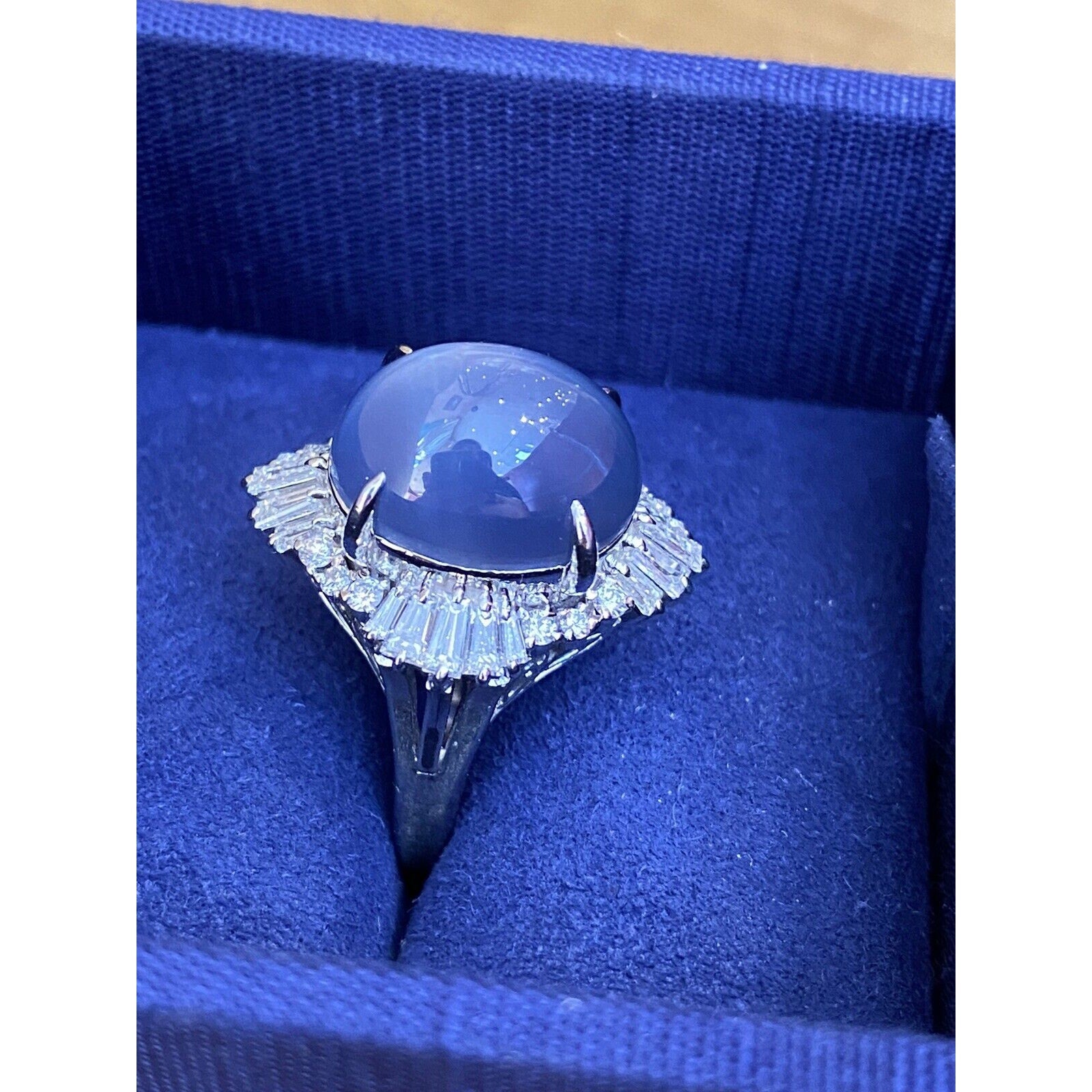 GIA 12.95 cts. Unheated Blue Star Sapphire & Diamond Ring in Platinum - HM2218AE