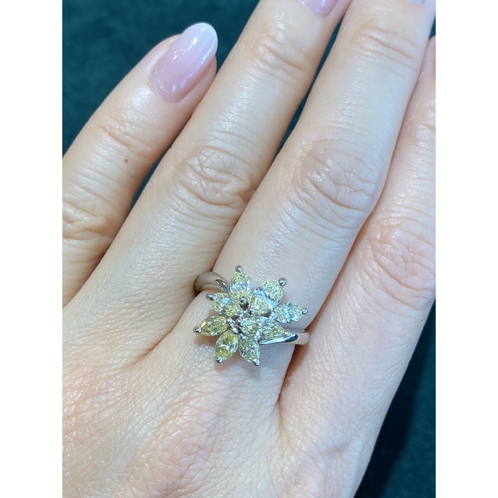 Light Yellow Marquise Diamond Cluster Ring 2.00 cttw in Platinum - HM2670