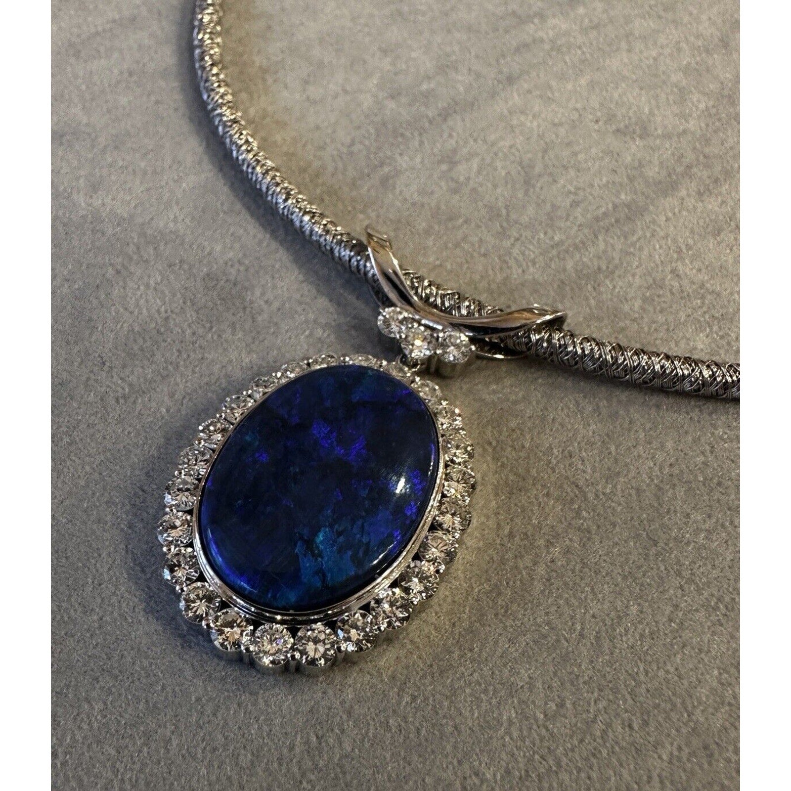 Large Black Opal and Diamond Pendant Necklace in Platinum/18k Gold