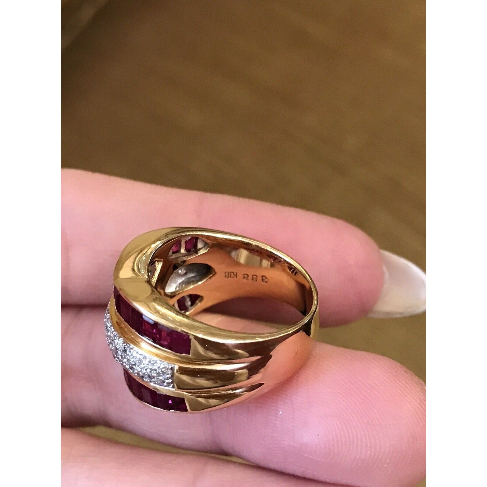 Ruby and Diamond Baguette Wide Band Cocktail Ring in 18k Yellow Gold