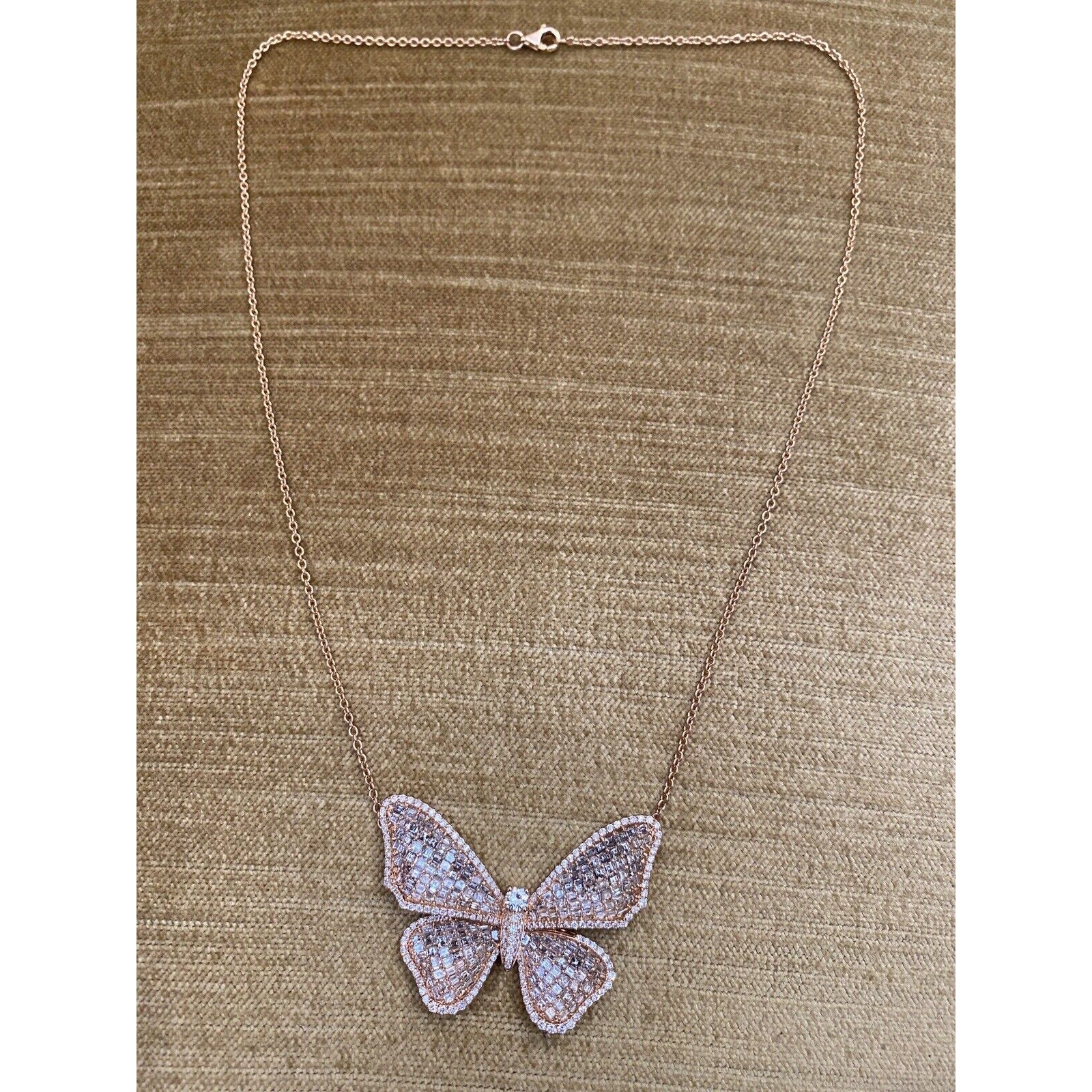 Large Pave Diamond Butterfly Pendant Necklace in 18k Rose Gold -- HM2394BN