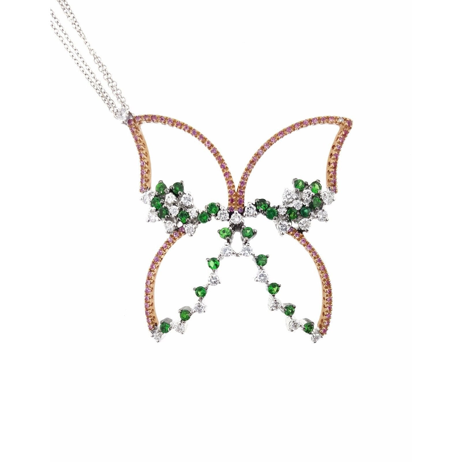 Piero Milano Pink Sapphire and Diamond Butterfly Necklace 18k Gold