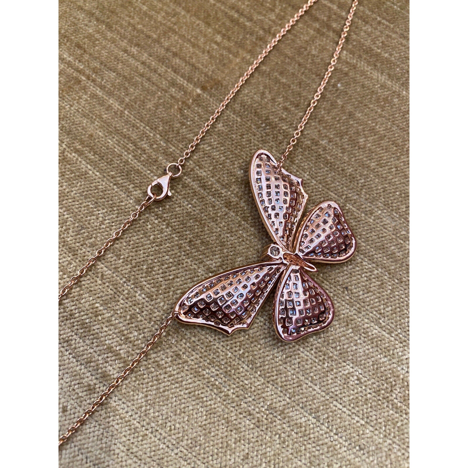 Large Pave Diamond Butterfly Pendant Necklace in 18k Rose Gold -- HM2394BN