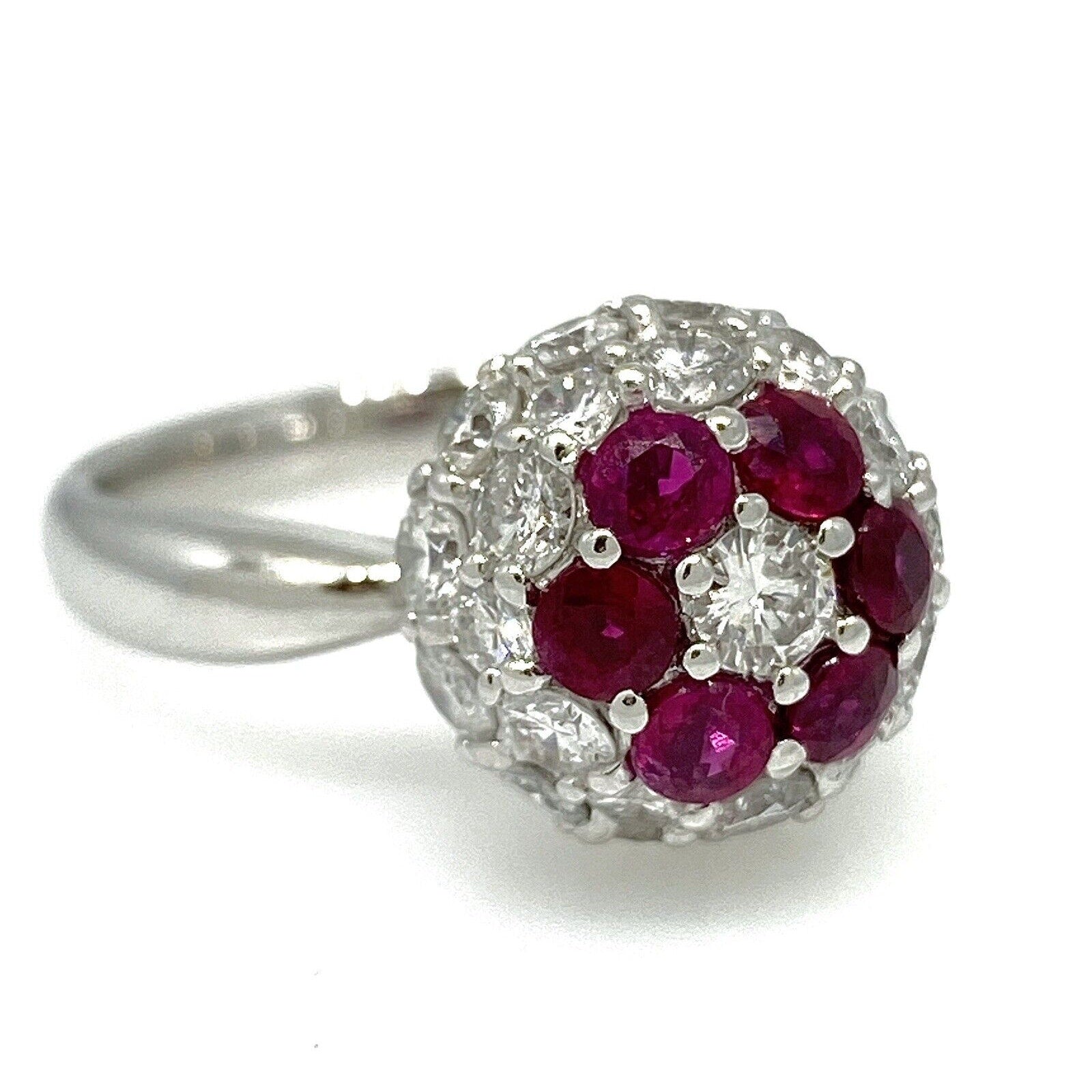 Diamond and Ruby Pave Flower Ball Ring in Platinum