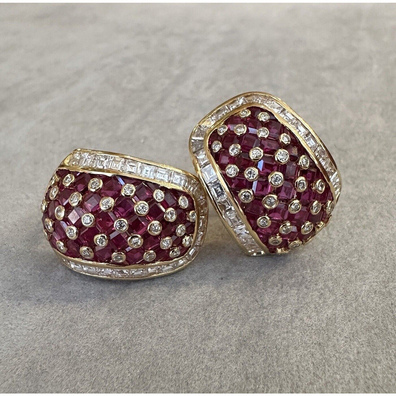 Ruby and Diamond Huggie Earrings in 18k Yellow Gold