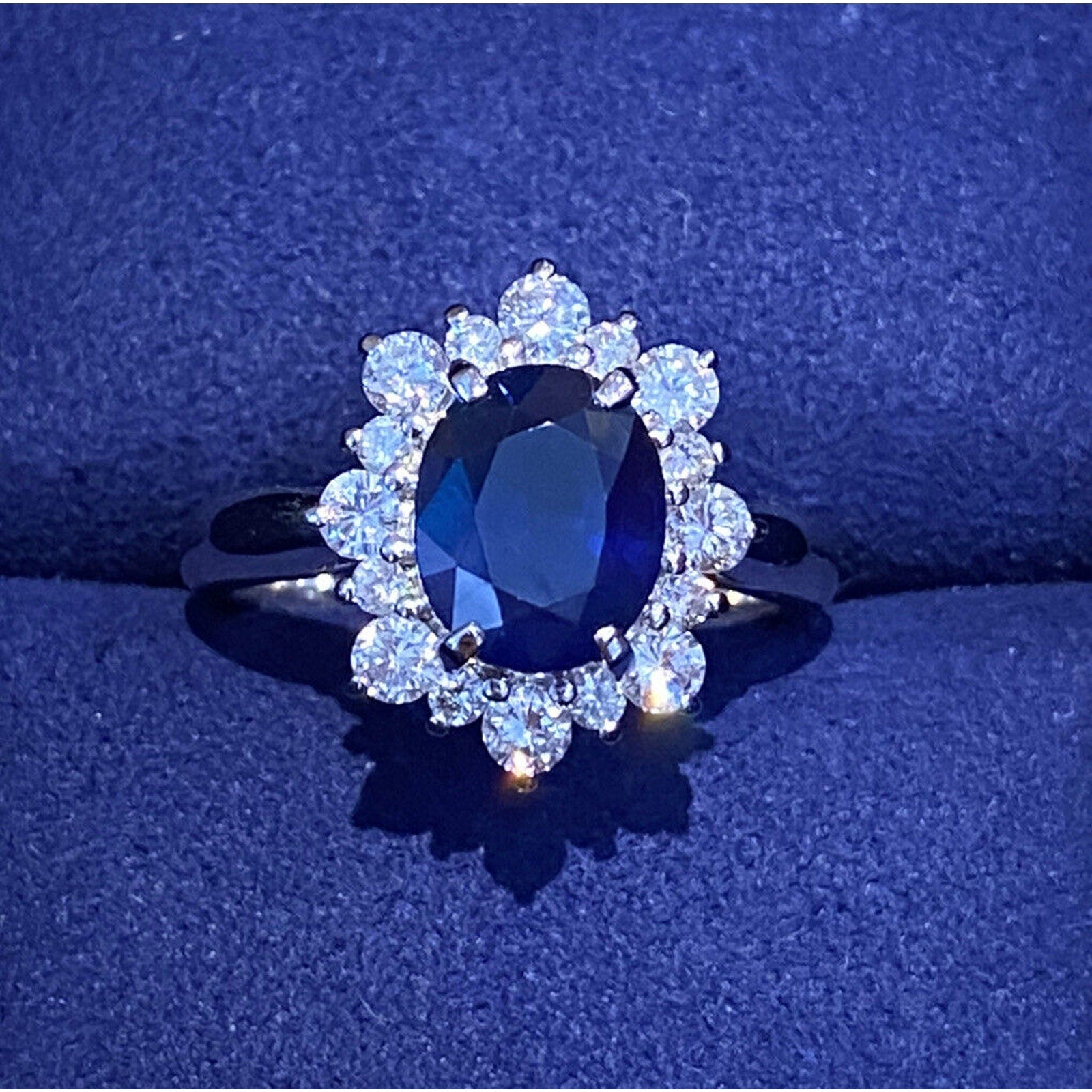 2.68 ct Dark Blue Oval Sapphire and Diamond Ring in Platinum