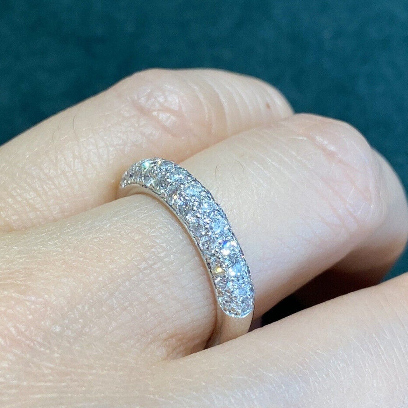 Half Eternity Pave Diamond Band Ring 1.00 cttw in 18k White Gold