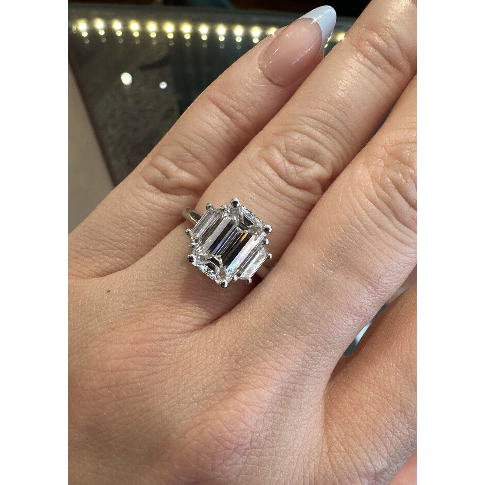 GIA 3.53 ct H-VS1 Emerald Cut Diamond Three Stone Ring in Platinum - C300EV