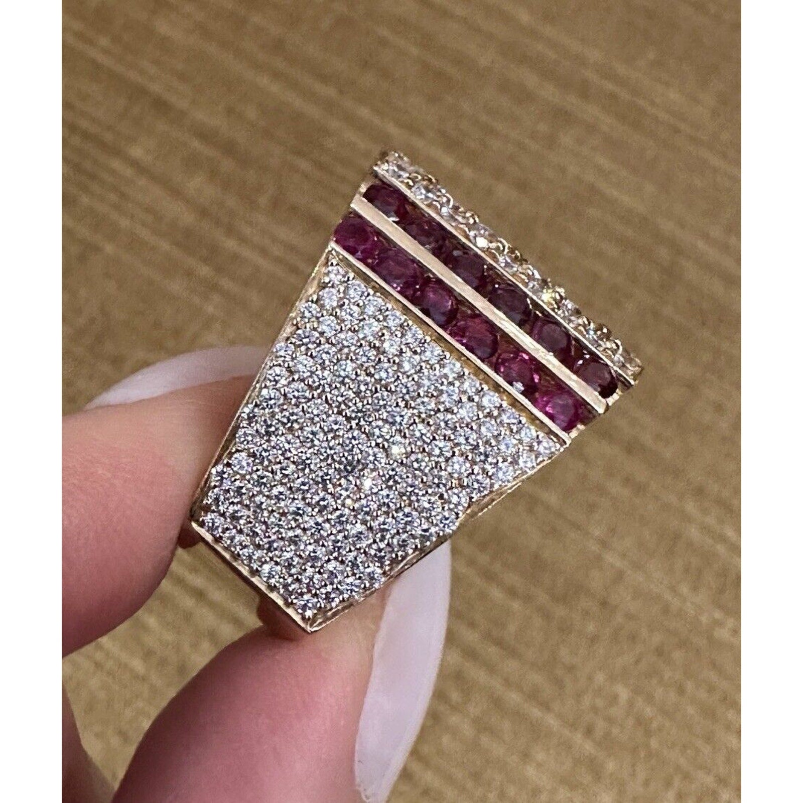 Jewels by Gauthier Wide Band Diamond and Ruby Ring in 14k Yellow Gold