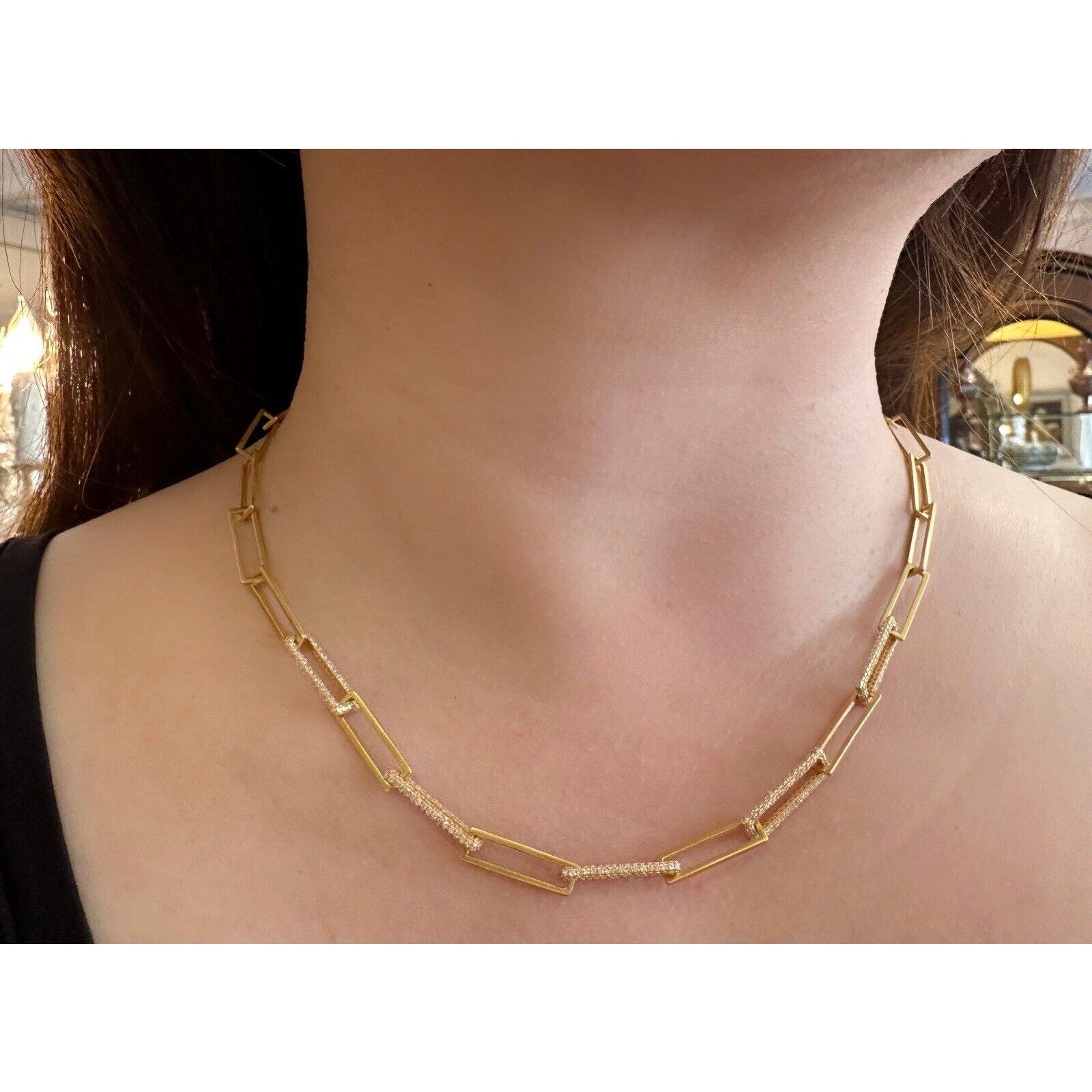 Diamond Elongated Link Necklace 18 Inches in 18k Yellow Gold