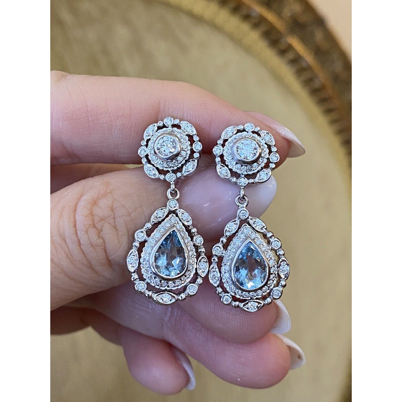 Doris Panos Aquamarine & Diamond Drop Earrings in 18k White Gold -- HM2368SN