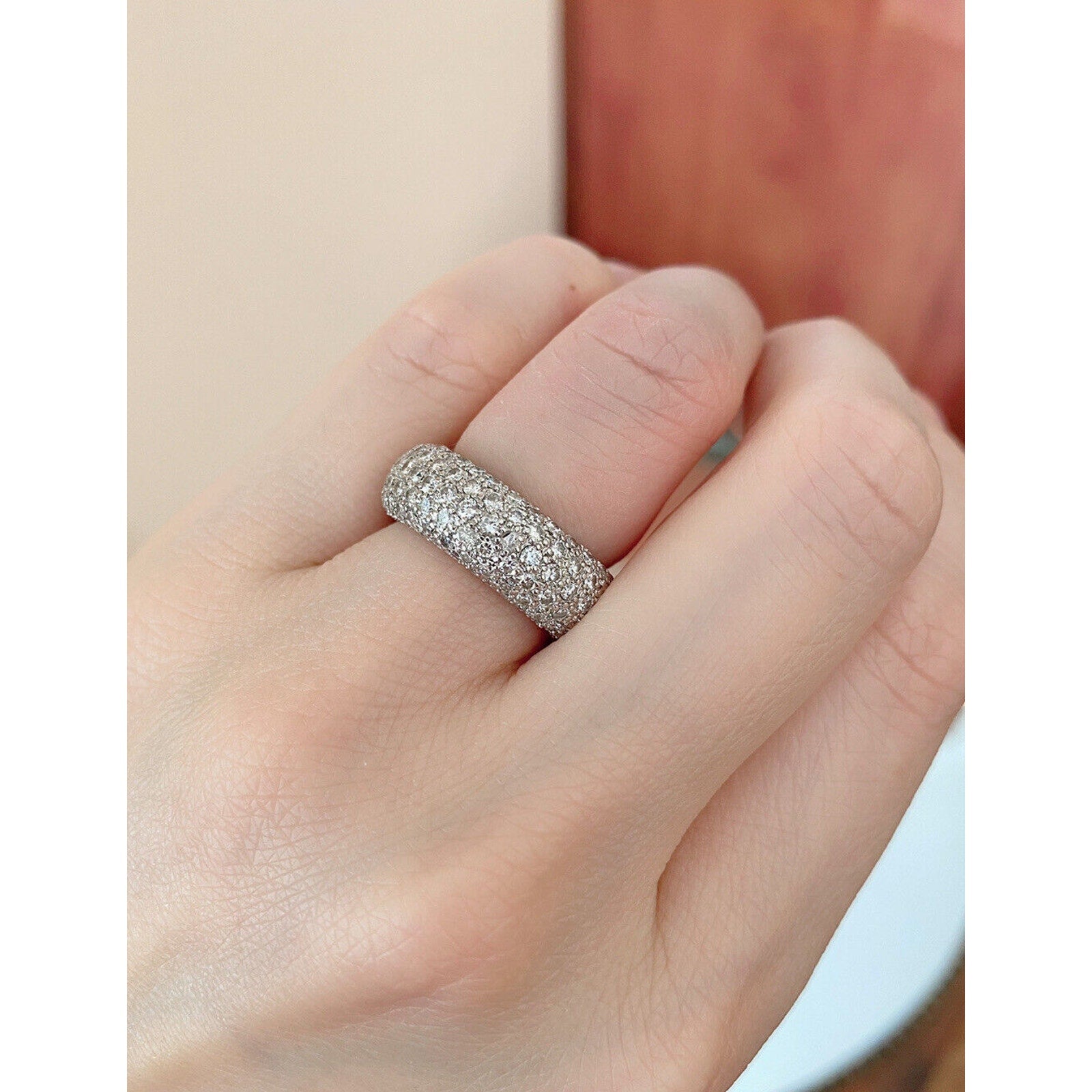 18k White Gold Wide Pave Diamond Eternity Band Ring 3.5 cttw Size 5.5