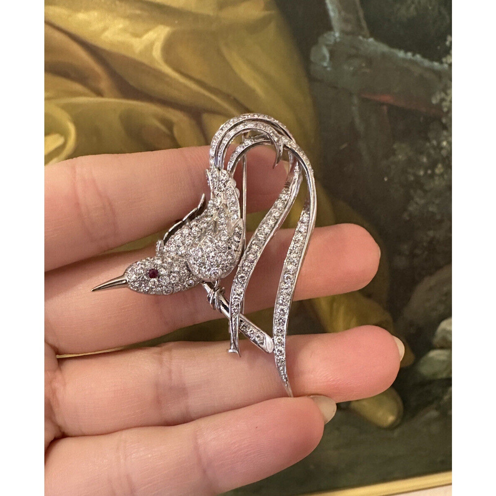 Estate 2.50 cttw Diamond Bird Brooch Pin in 18k White Gold