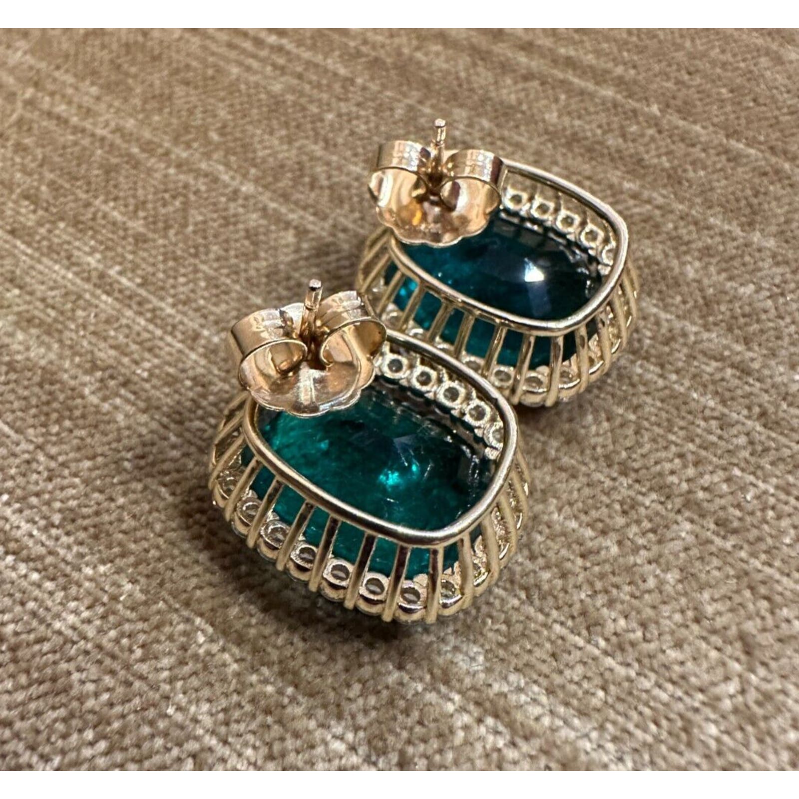 AGL 29.15 cts Cushion Emerald Halo Diamond Earrings 18k Yellow Gold -HM2450AE