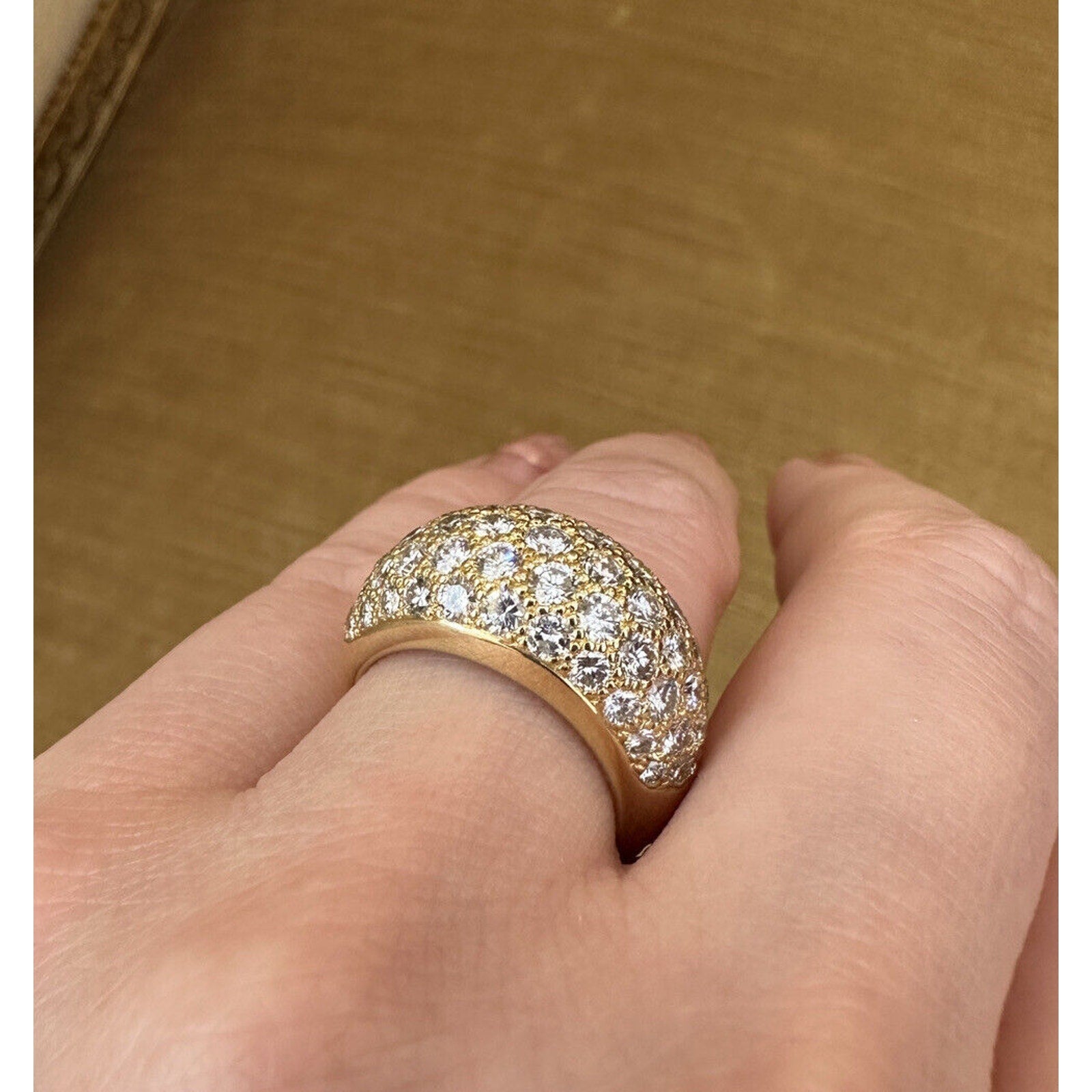 3.38 carats Diamond Pave Dome Ring in 18k Yellow Gold