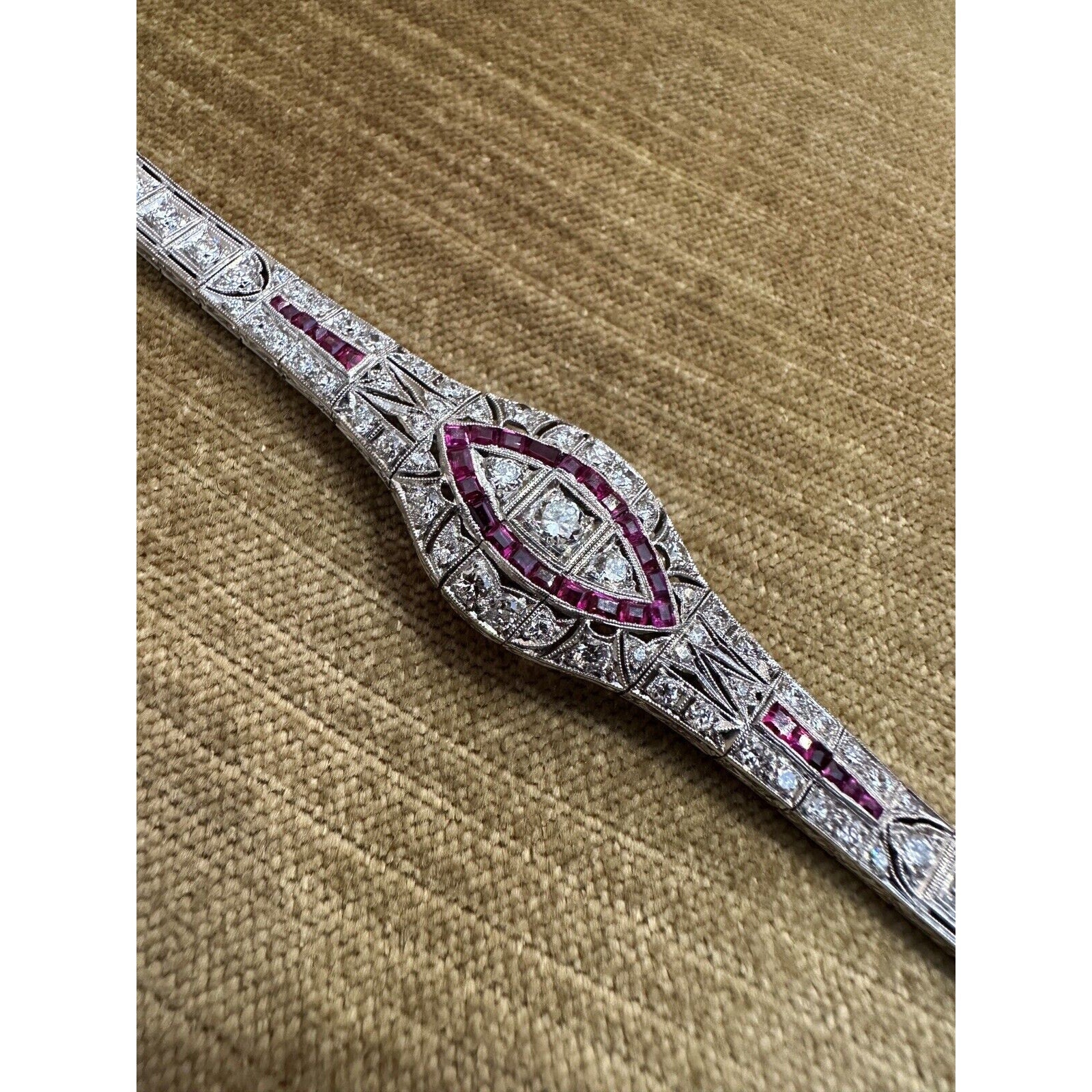 Art Deco Ruby and Diamond Bracelet in Platinum