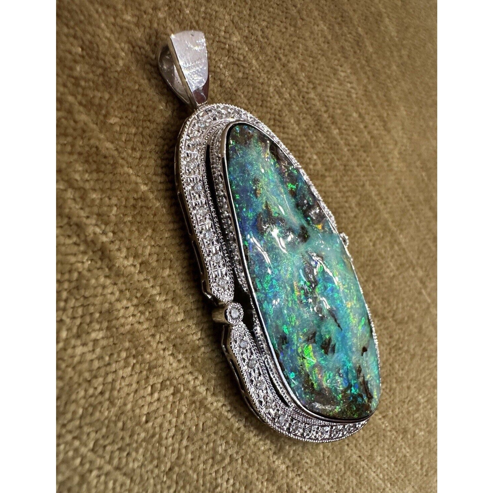 Large Boulder Opal and Diamond Pendant Necklace in Platinum - HM2570SE