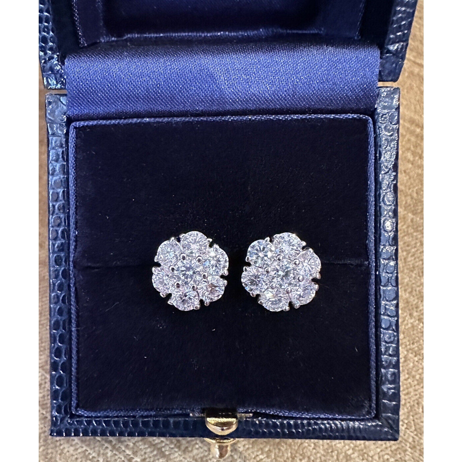 Diamond Floret Cluster Stud Earrings 3.10 cttw in 14k White Gold- HM2412B