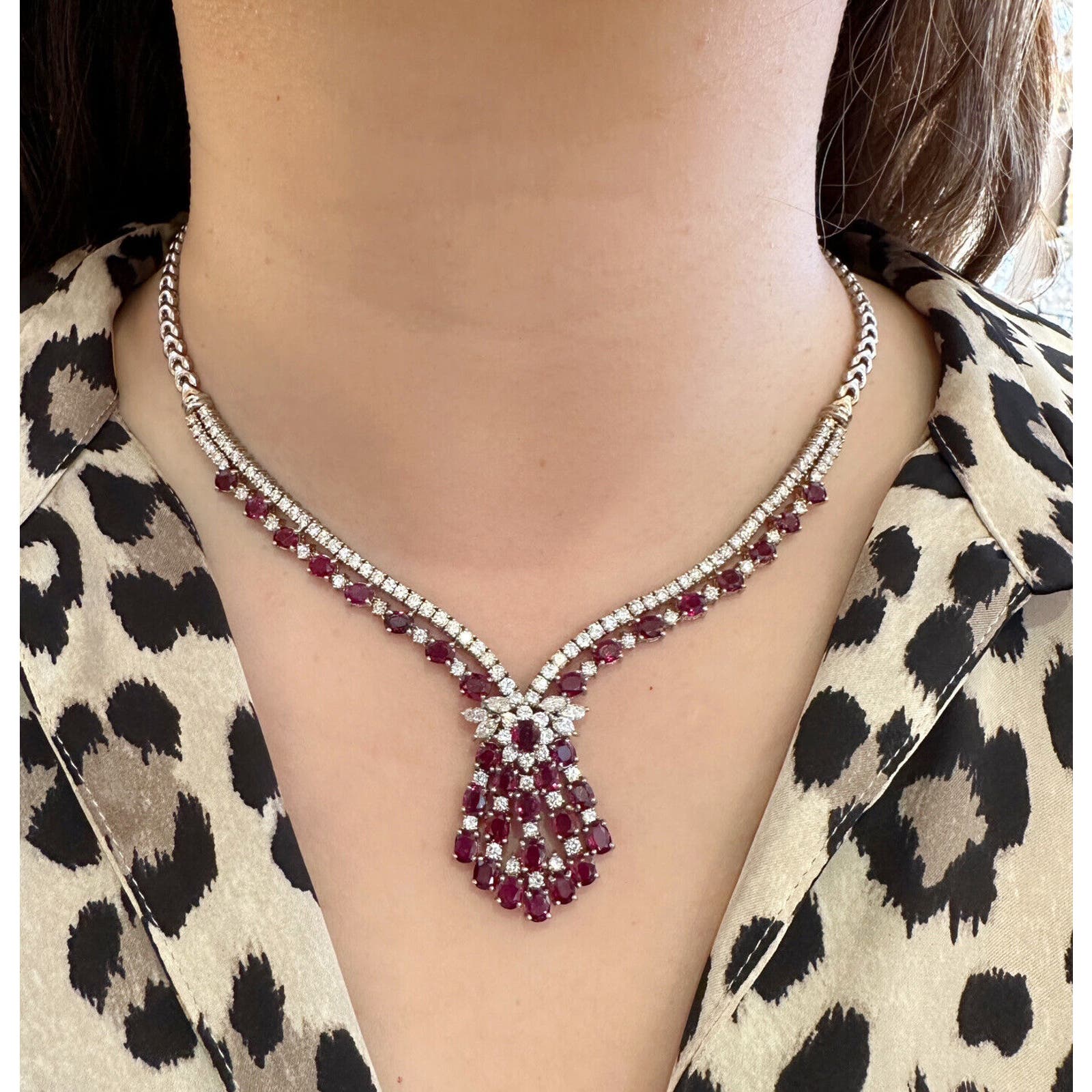 Vintage Ruby and Diamond Necklace in 18k White Gold - HM2491N