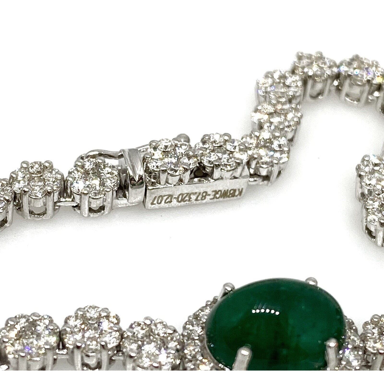 Cabochon Emerald and Diamond Necklace 100.00 cttw in 18k White Gold - HM2304AB