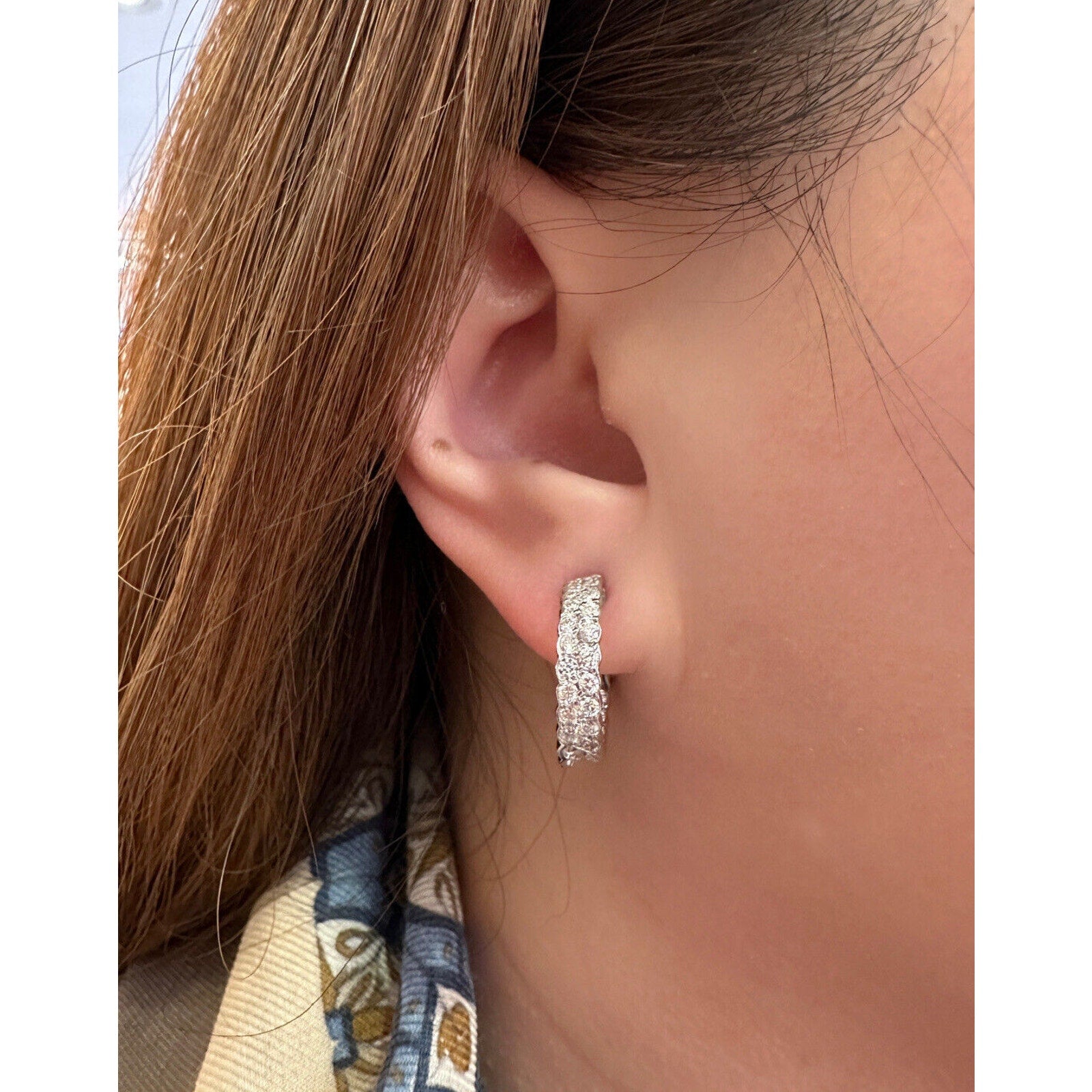 Two Row Diamond Hoop Earrings 2.00 cttw in 18k White Gold