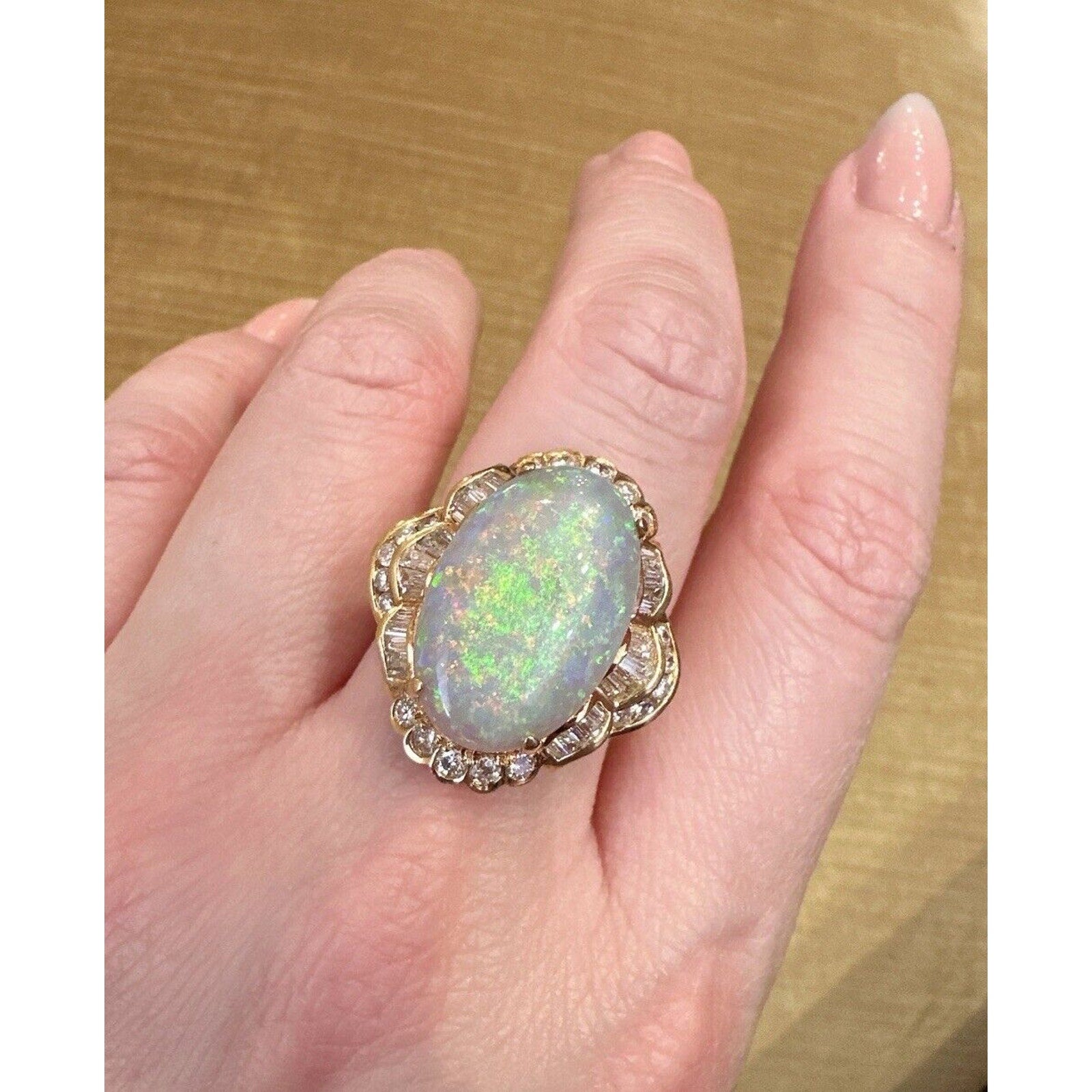 Oval Opal and Diamond Ring 6.53 ct in 18k Yellow Gold - HM2570SA