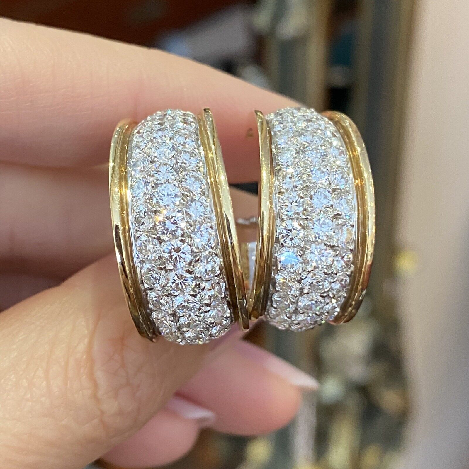 Pave Diamond Hoop Earrings 7.00 cttw in 18k Yellow Gold