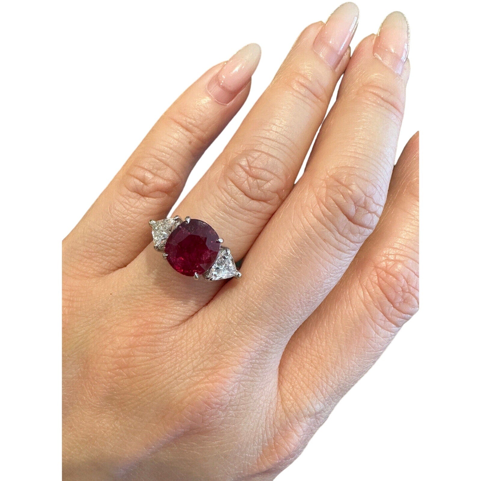 GRS Unheated 4.04 ct Cushion Cut Ruby Ring in Platinum with Diamonds - HM2518SV