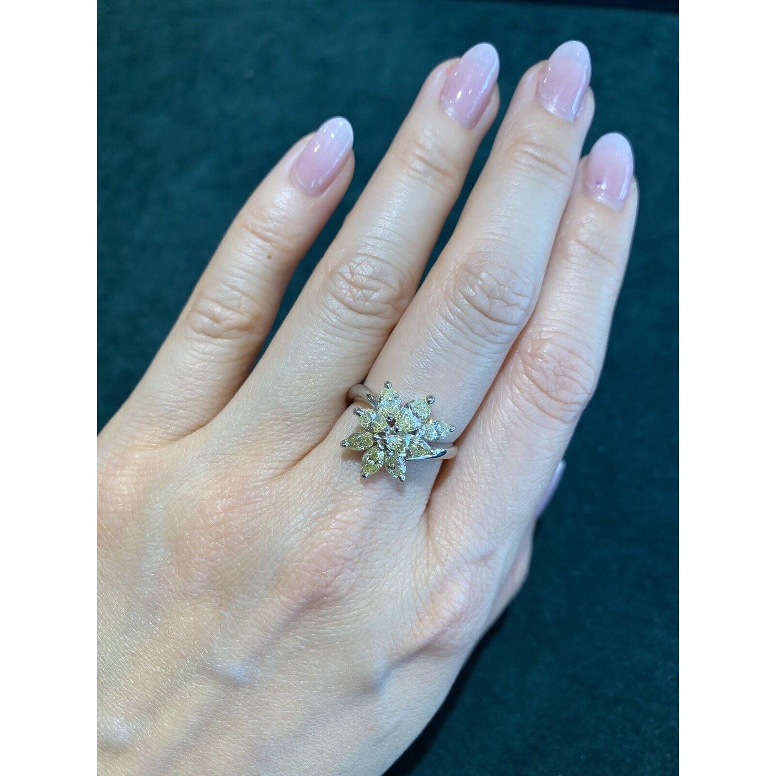 Light Yellow Marquise Diamond Cluster Ring 2.00 cttw in Platinum - HM2670