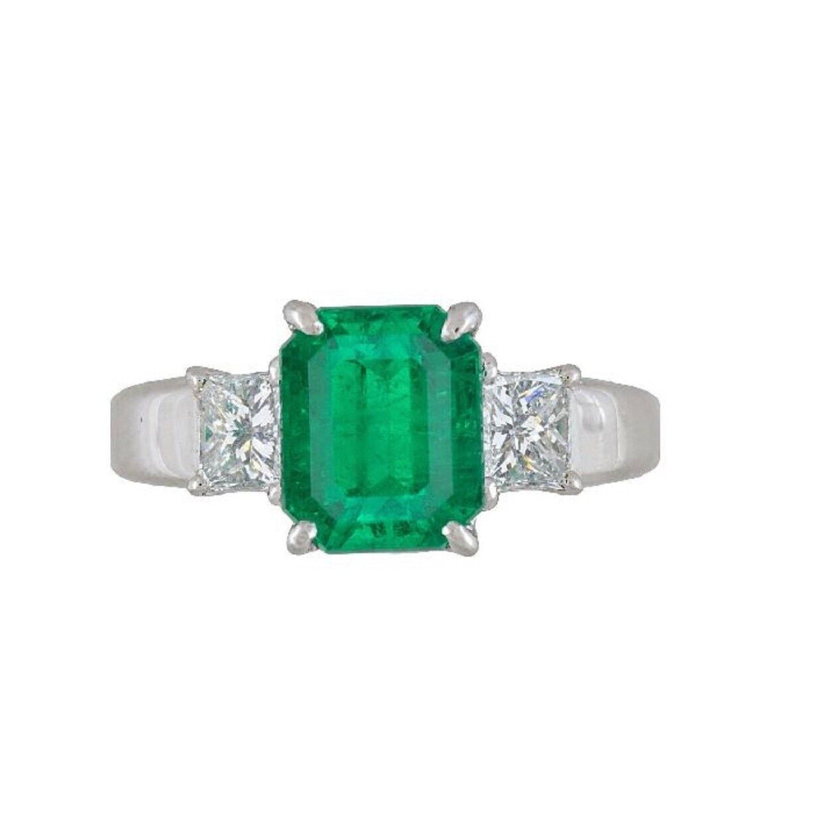 GIA 2.09ct Colombian Emerald Three-stone ring w/ Diamonds in Platinum