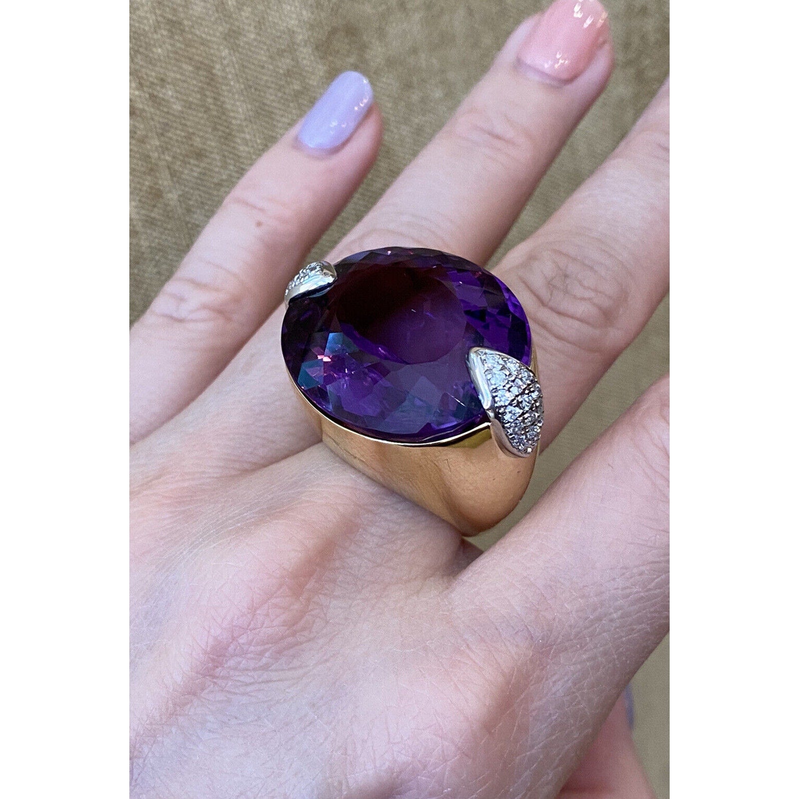 Large 54.03 cts Amethyst & Diamond Cocktail Ring in Plat & 18k Gold