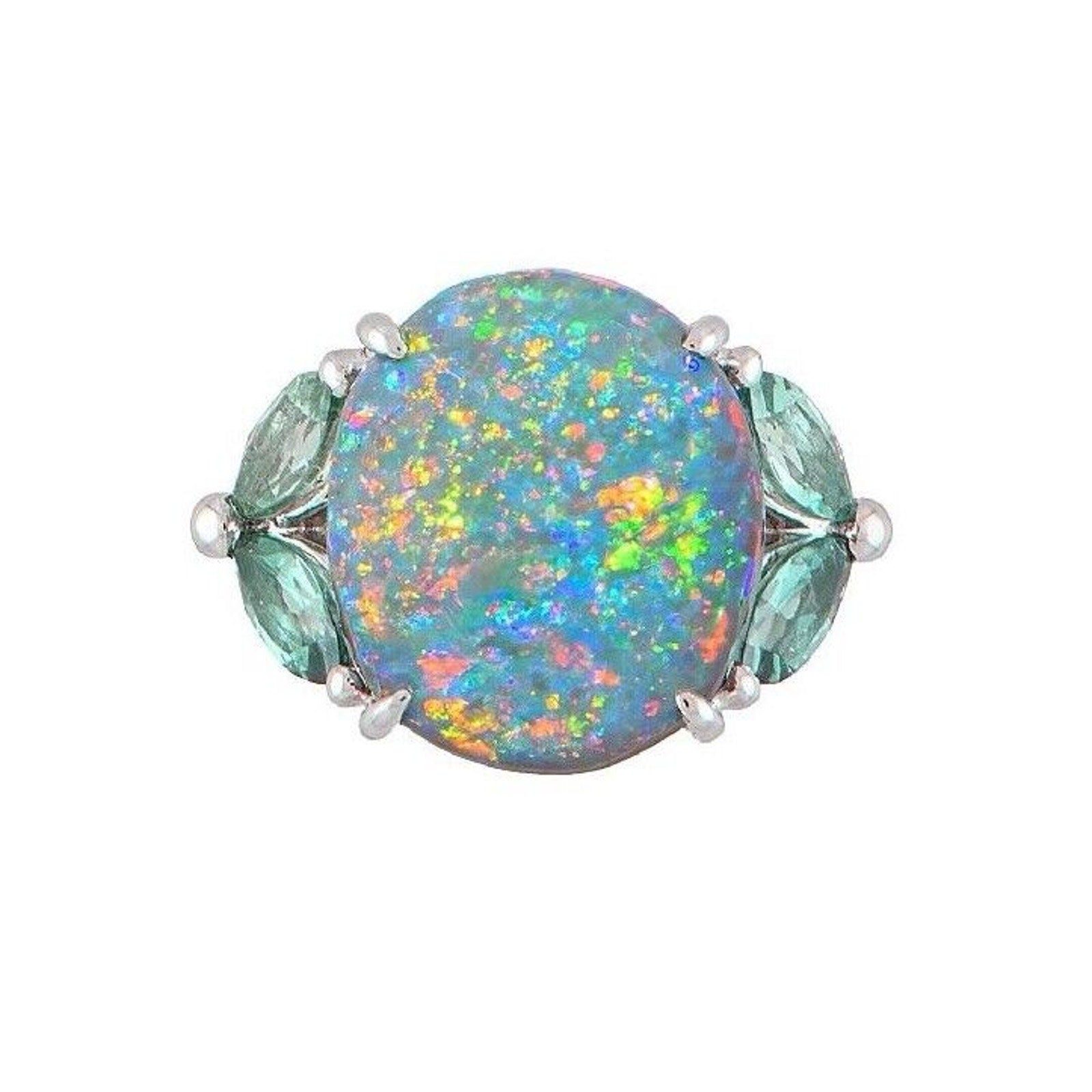 GIA 6.55 ct Black Opal & Aquamarine Ring in Platinum