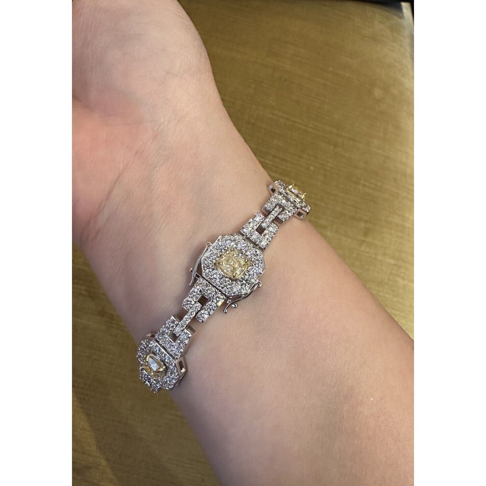 Natural Yellow and White Diamond Bracelet 15.86 cttw in 18k White Gold -HM2552SZ