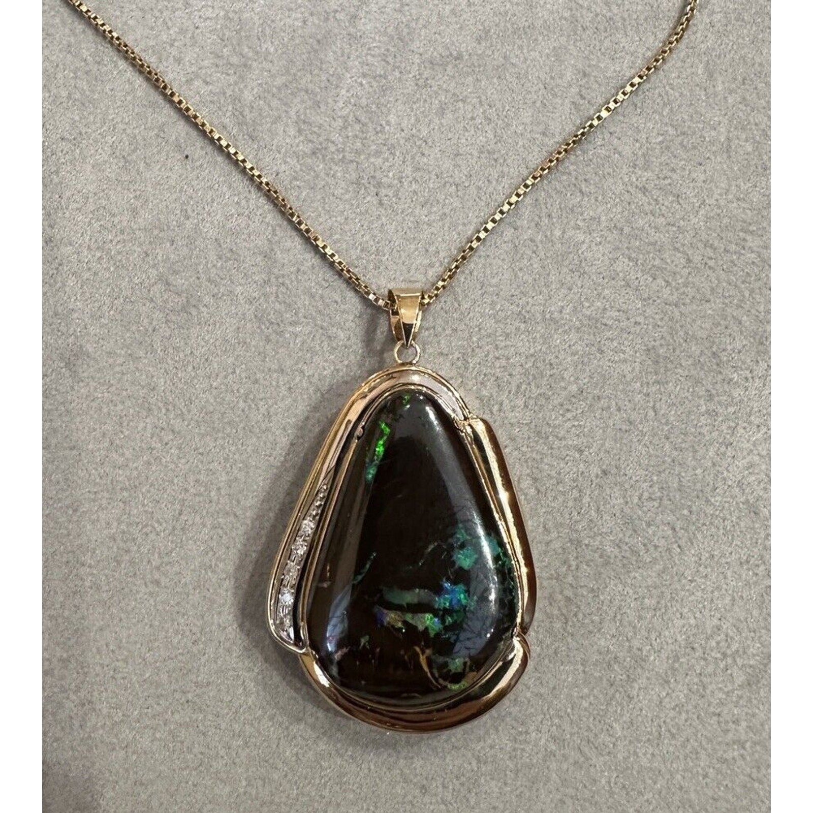 Large Boulder Opal Pendant Necklace with Diamonds in 18k/14k Yellow Gold