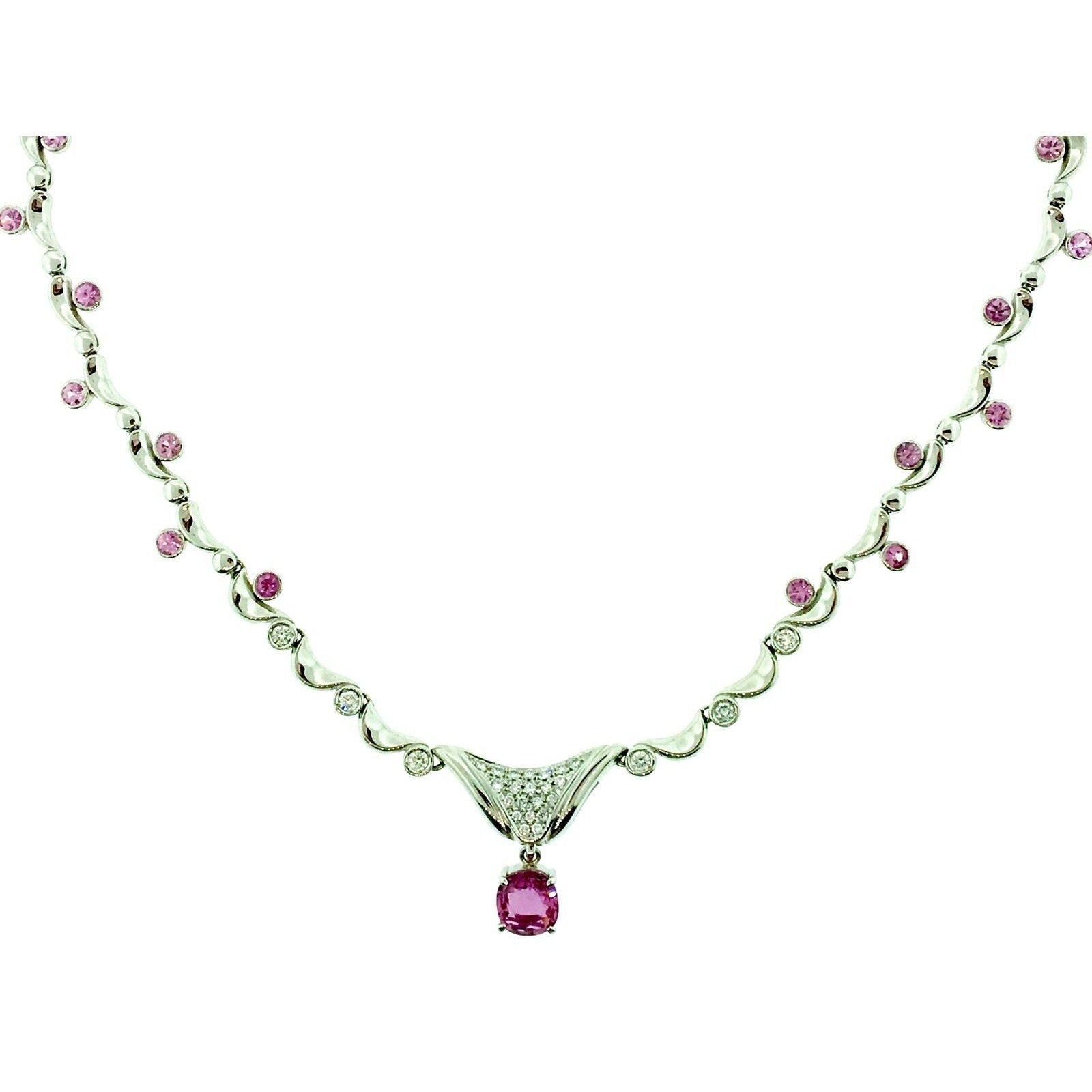 5.56 carat Pink Sapphire and Diamond Pendant Necklace in Platinum