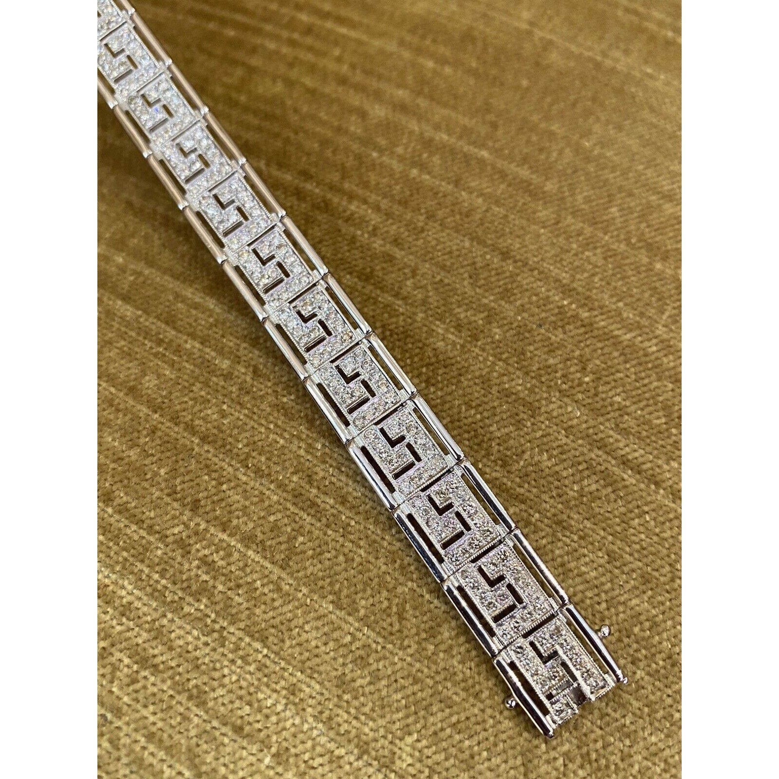 Diamond Greek Key Bracelet in 18k White Gold 3 carat total weight