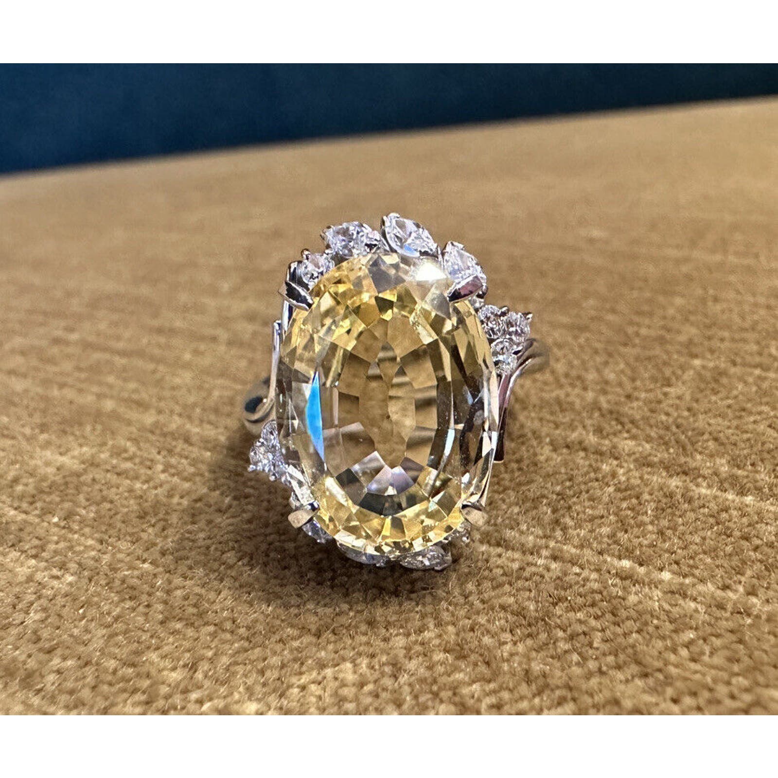 GIA 8.72 ct Unheated Ceylon Yellow Sapphire & Diamond Ring in Platinum -HM2462ZE