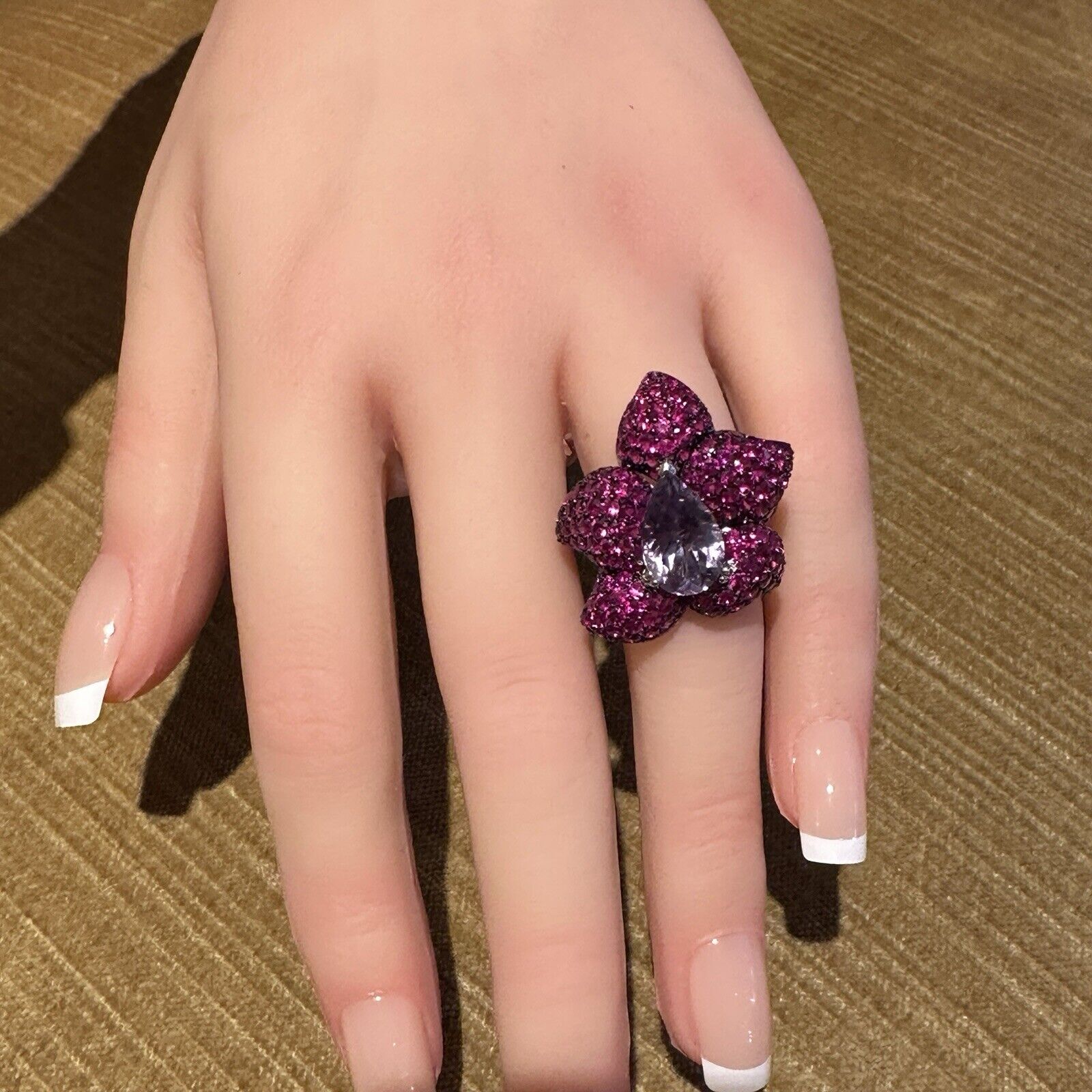 Ruby and Amethyst Flower Cocktail Ring in 18k White Gold