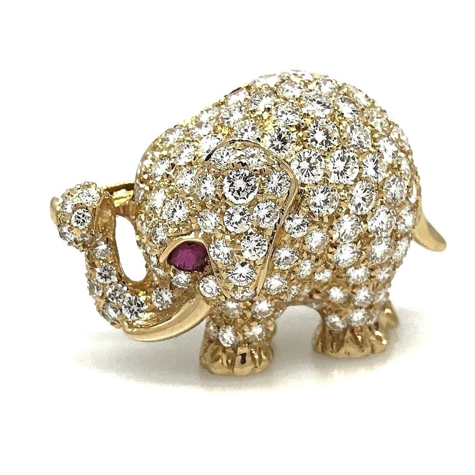 Pave Diamond Elephant Pin / Brooch 8.00 cttw in 18k Yellow Gold - HM1987BA